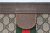 Authentic GUCCI Web Sherry Line Clutch Hand Bag Purse GG PVC Leather Brown J2001