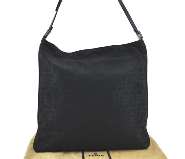 Authentic FENDI Zucca Shoulder Hand Bag Purse Nylon Leather Black J2002