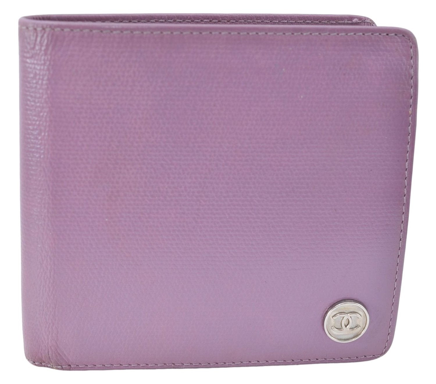 Authentic CHANEL Calf Skin Bifold Wallet Purse Light Purple CC Logo J2005