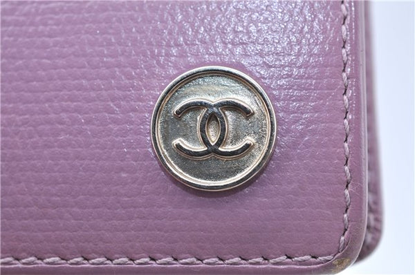 Authentic CHANEL Calf Skin Bifold Wallet Purse Light Purple CC Logo J2005