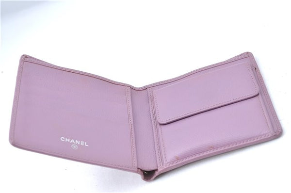 Authentic CHANEL Calf Skin Bifold Wallet Purse Light Purple CC Logo J2005