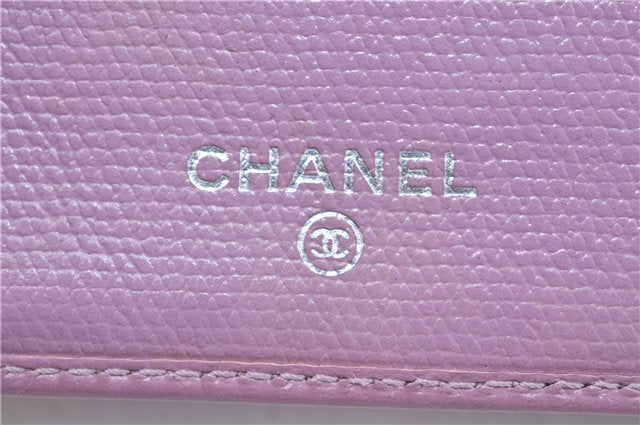 Authentic CHANEL Calf Skin Bifold Wallet Purse Light Purple CC Logo J2005