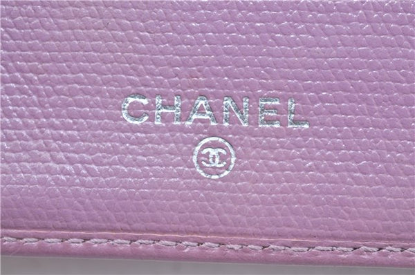 Authentic CHANEL Calf Skin Bifold Wallet Purse Light Purple CC Logo J2005