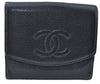 Authentic CHANEL Caviar Skin CC Logo Bifold Wallet Purse Black J2006