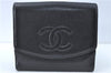 Authentic CHANEL Caviar Skin CC Logo Bifold Wallet Purse Black J2006