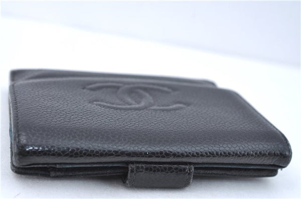 Authentic CHANEL Caviar Skin CC Logo Bifold Wallet Purse Black J2006