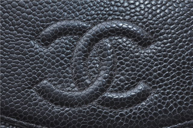 Authentic CHANEL Caviar Skin CC Logo Bifold Wallet Purse Black J2006