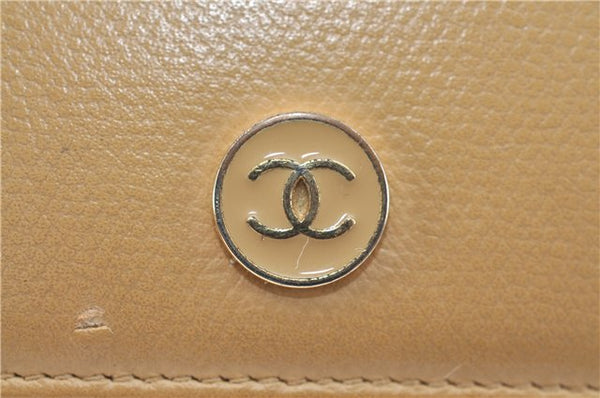 Authentic CHANEL CoCo Button Calf Skin Bifold Wallet Purse Beige CC Logo J2007