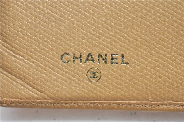 Authentic CHANEL CoCo Button Calf Skin Bifold Wallet Purse Beige CC Logo J2007