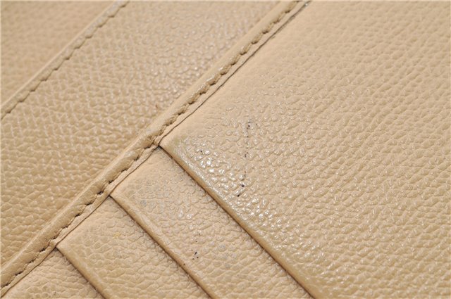 Authentic CHANEL CoCo Button Calf Skin Bifold Wallet Purse Beige CC Logo J2007