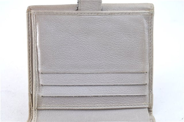 Authentic CHANEL Calf Skin Bifold Wallet Purse Ivory CC Logo J2008