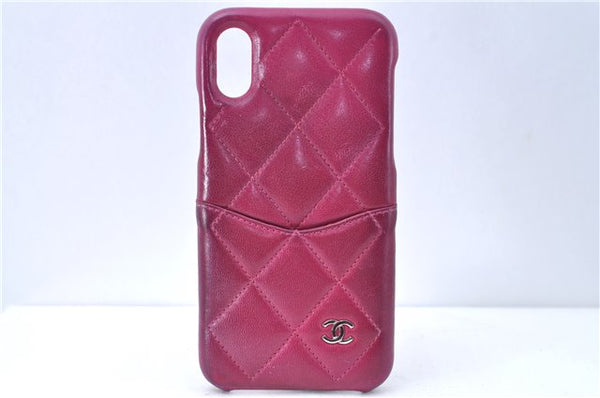 Authentic CHANEL Calf Skin CC Logo Matelasse iPhone Case X XS Pink J2012