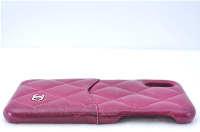 Authentic CHANEL Calf Skin CC Logo Matelasse iPhone Case X XS Pink J2012