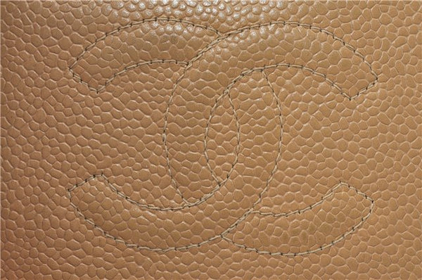 Authentic CHANEL Caviar Skin CC Logo Bifold Wallet Beige J2014