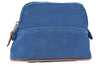 Authentic HERMES Bolide 16 Pouch Cosmetic Purse Canvas Cotton Leather Blue J2015