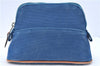 Authentic HERMES Bolide 16 Pouch Cosmetic Purse Canvas Cotton Leather Blue J2015