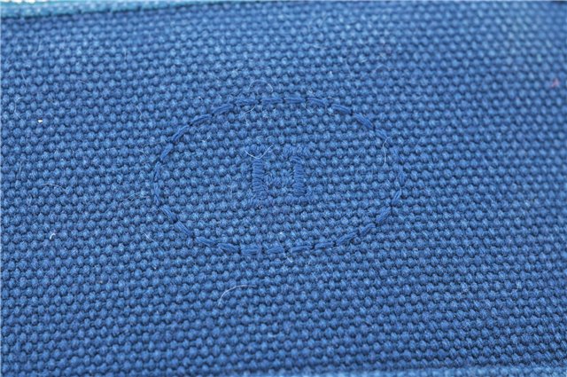 Authentic HERMES Bolide 16 Pouch Cosmetic Purse Canvas Cotton Leather Blue J2015