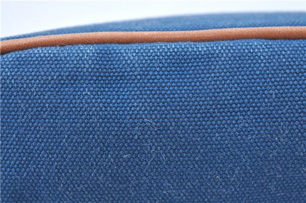 Authentic HERMES Bolide 16 Pouch Cosmetic Purse Canvas Cotton Leather Blue J2015