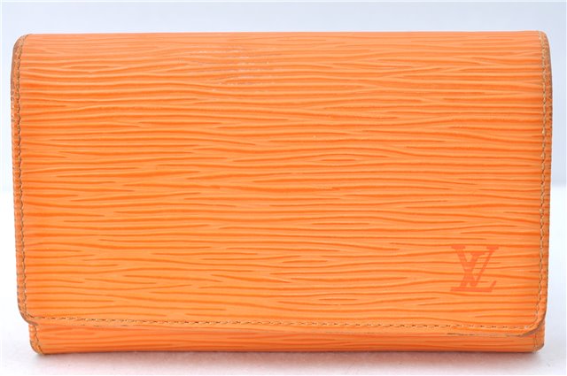 Auth Louis Vuitton Epi Porte Monnaie Billets Tresor Wallet Light Orange J2089