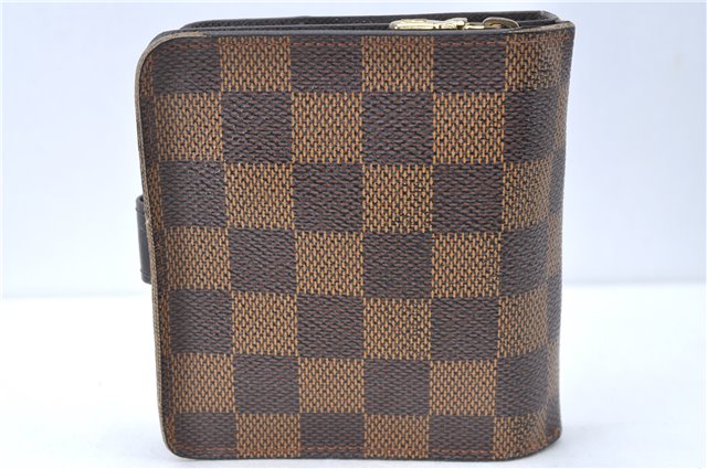 Authentic Louis Vuitton Damier Compact Zip Bifold Wallet Purse N61668 LV J2092