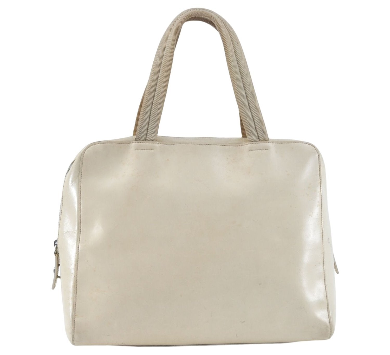 Authentic PRADA Leather Shoulder Hand Bag Ivory J2099
