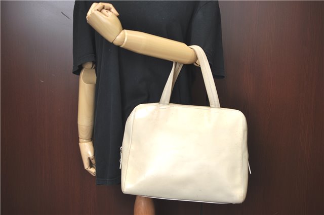 Authentic PRADA Leather Shoulder Hand Bag Ivory J2099