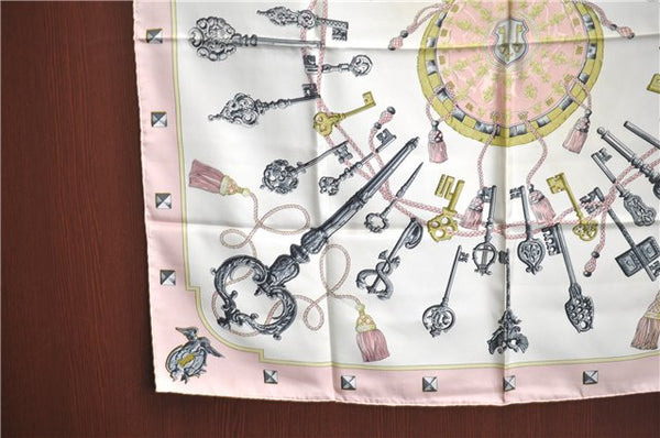 Authentic HERMES Carre 90 Scarf "LES CLES" Silk Pink J2102