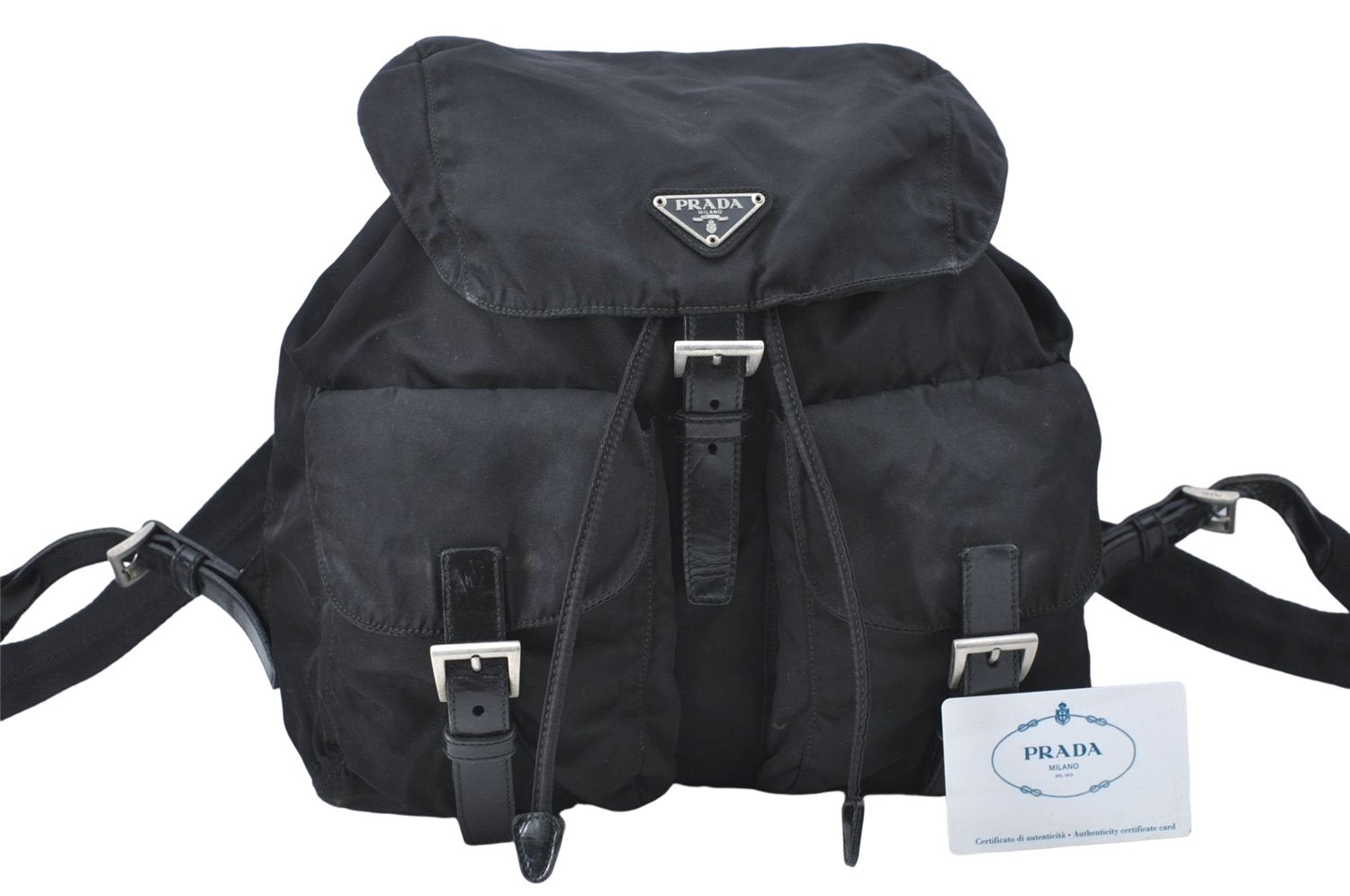 Authentic PRADA Nylon Leather Backpack Black J2113