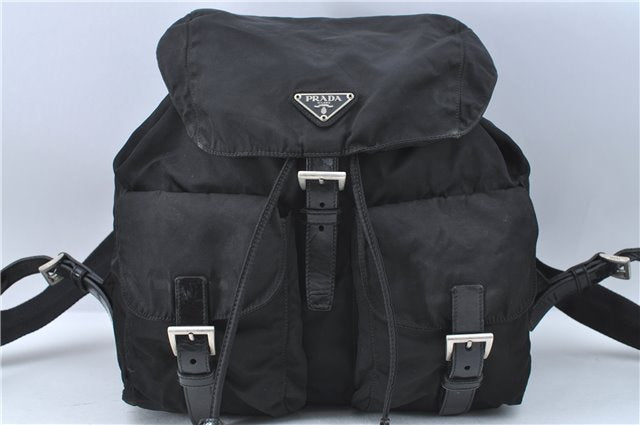 Authentic PRADA Nylon Leather Backpack Black J2113