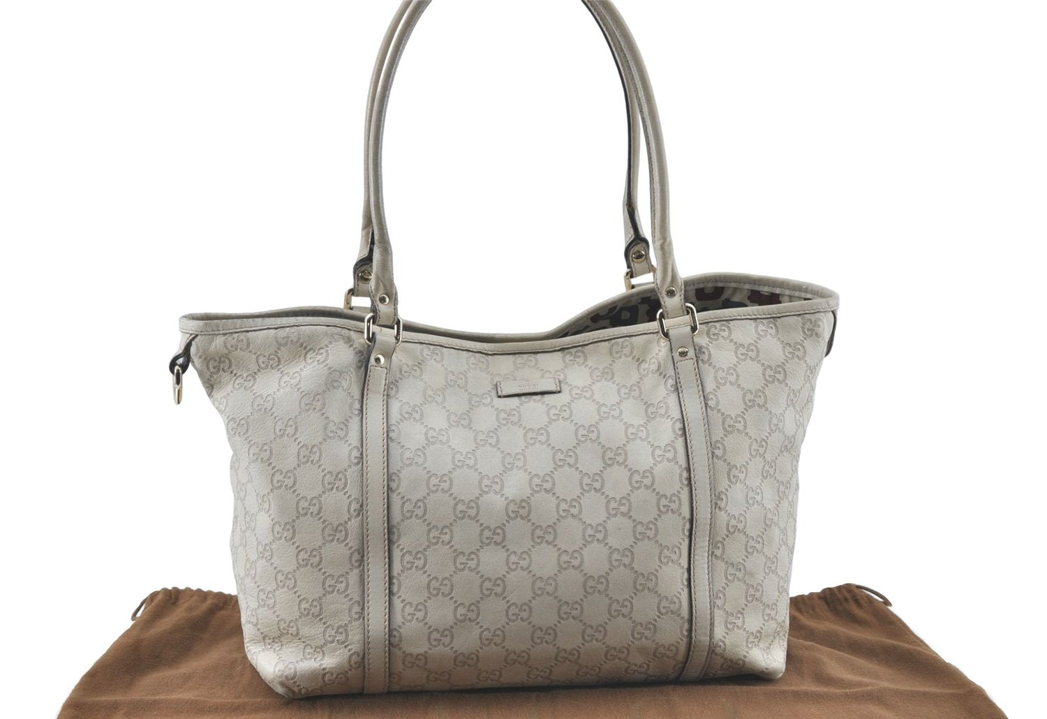 Authentic GUCCI Guccissima GG Leather Shoulder Tote Bag 197953 White J2116