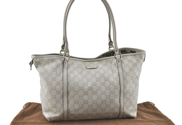 Authentic GUCCI Guccissima GG Leather Shoulder Tote Bag 197953 White J2116