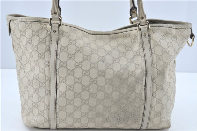 Authentic GUCCI Guccissima GG Leather Shoulder Tote Bag 197953 White J2116