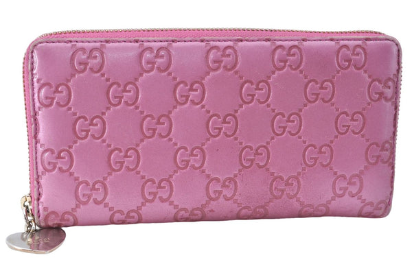 Authentic GUCCI Guccissima Leather Hert Long Wallet Purse Pink J2118