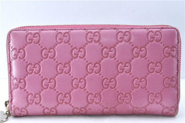 Authentic GUCCI Guccissima Leather Hert Long Wallet Purse Pink J2118