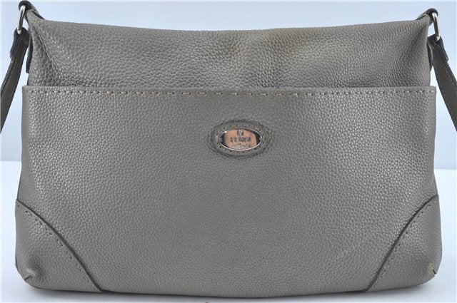 Authentic FENDI Selleria Shoulder Cross Body Bag Leather Gray J2120