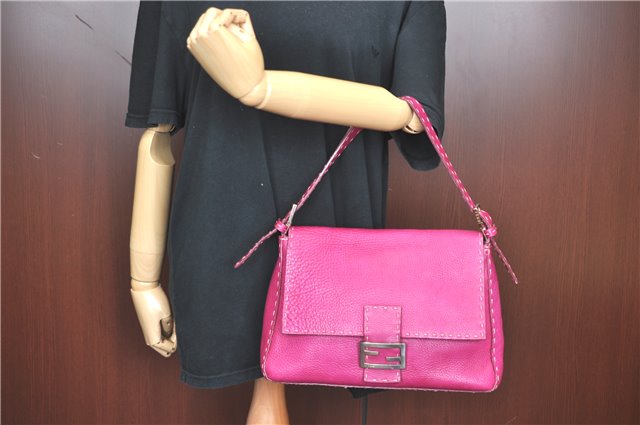 Auth FENDI Selleria Mamma Baguette Shoulder Hand Bag Purse Leather Pink J2124