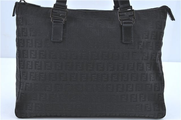 Authentic FENDI Zucchino Hand Tote Bag Purse Canvas Leather Black J2125