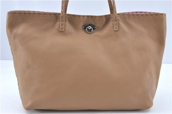 Authentic FENDI Selleria Shoulder Tote Bag Leather Beige J2126