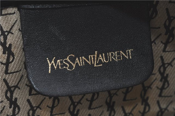 Authentic YVES SAINT LAURENT Hand Boston Bag Purse Leather Black J2127