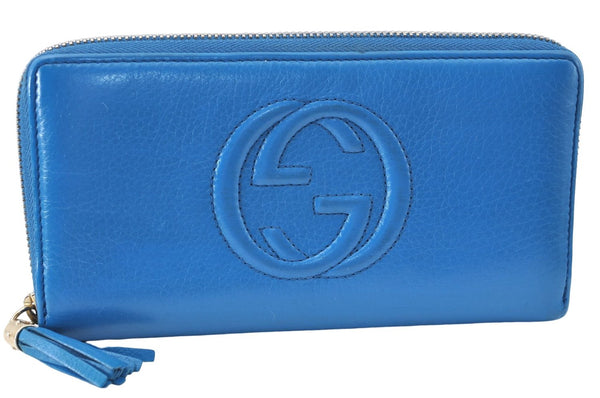 Authentic GUCCI SOHO Long Wallet Purse Tassel Leather 282413 Blue J2129