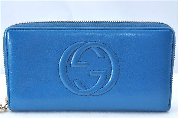 Authentic GUCCI SOHO Long Wallet Purse Tassel Leather 282413 Blue J2129