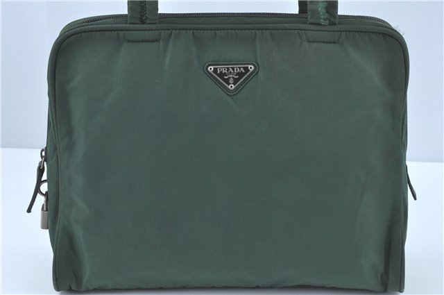 Authentic PRADA Nylon Tessuto Leather Shoulder Tote Bag Green J2131