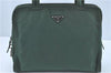 Authentic PRADA Nylon Tessuto Leather Shoulder Tote Bag Green J2131