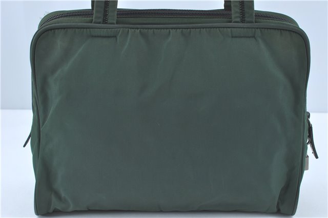 Authentic PRADA Nylon Tessuto Leather Shoulder Tote Bag Green J2131