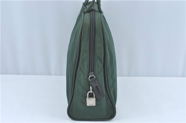 Authentic PRADA Nylon Tessuto Leather Shoulder Tote Bag Green J2131