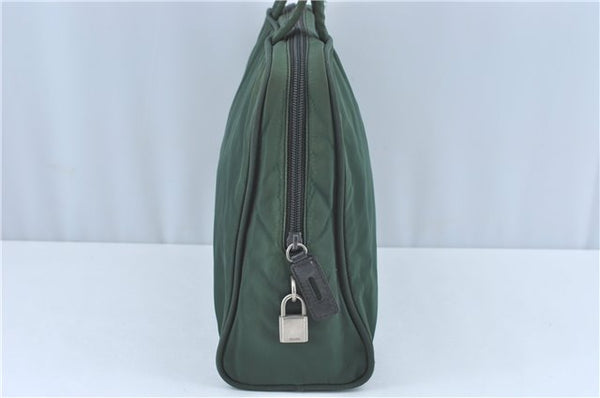 Authentic PRADA Nylon Tessuto Leather Shoulder Tote Bag Green J2131