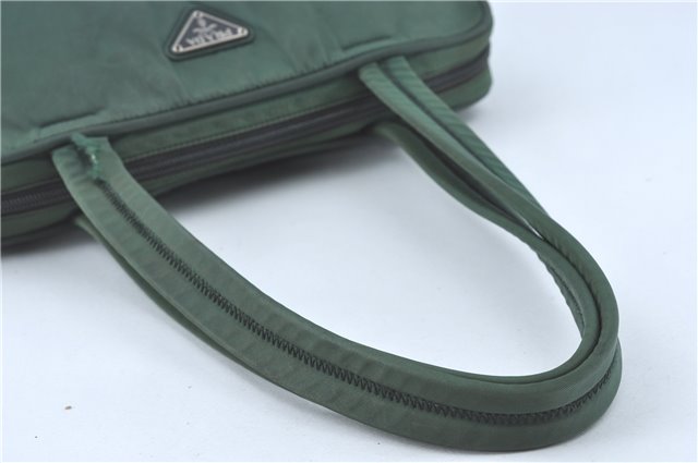 Authentic PRADA Nylon Tessuto Leather Shoulder Tote Bag Green J2131