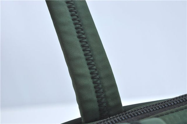 Authentic PRADA Nylon Tessuto Leather Shoulder Tote Bag Green J2131