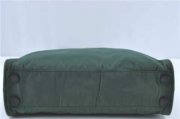 Authentic PRADA Nylon Tessuto Leather Shoulder Tote Bag Green J2131
