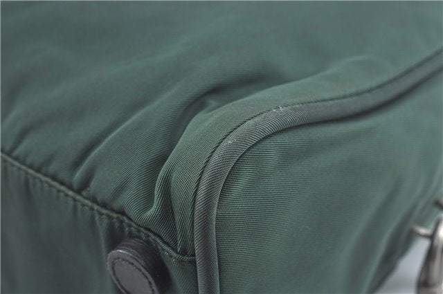Authentic PRADA Nylon Tessuto Leather Shoulder Tote Bag Green J2131